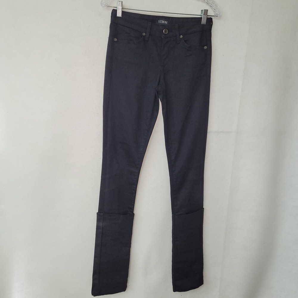 Strom‎ Tio Black Skinny Jeans Womens Size 26 Made in USA Extra Long Cuff Detail